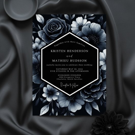 Invitation Deep Blue Floral Opulence Wedding