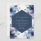 Invitation Deep Blue Floral Opulent Wedding (Devant)