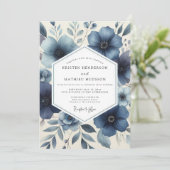Invitation Deep Blue Floral Romantic Wedding (Debout devant)