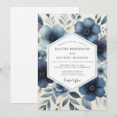 Invitation Deep Blue Floral Romantic Wedding (Devant / Derrière)