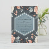 Invitation Deep Blue Floral Whimsy Wedding (Debout devant)