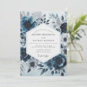 Invitation Deep Blue Floral Whimsy Wedding (Debout devant)