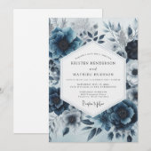 Invitation Deep Blue Floral Whimsy Wedding (Devant / Derrière)