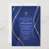Invitation Deep Blue Metallic Gold Orthodox Christian Baptism (Devant)