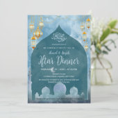 Invitation Deep Blue Night Mosque Silhouette Iftar Dinner (Debout devant)