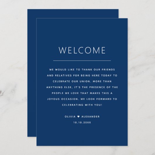 Invitation Deep Blue Timeline. Nautical Navy Wedding Schedule (Devant / Derrière)