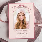 Invitation Deep Blush Bow Graduation Party Arch Photo Pink