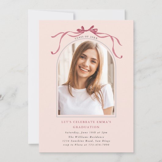 Invitation Deep Blush Bow Graduation Party Arch Photo Pink (Devant)