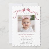 Invitation Deep Blush Pink Bow Girl 1st Birthday Party (Devant)