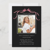 Invitation Deep Blush Ribbon Bow Graduation Party Photo Black (Devant)
