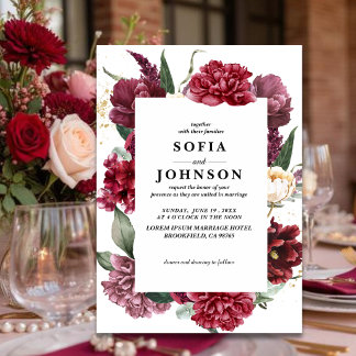 Invitation Deep Burgundy Blush Floral Marsala Rose wedding