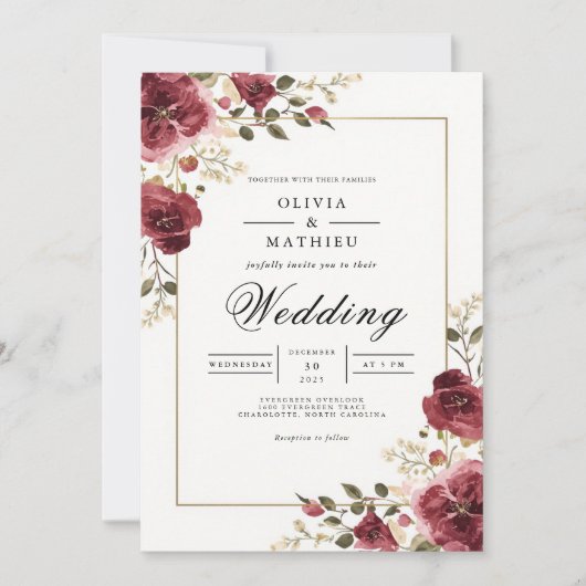 Invitation Deep Burgundy Botanical Arch Wedding (Devant)