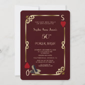 Invitation Deep Burgundy Casino Night Gatsby 50th Birthday (Devant)