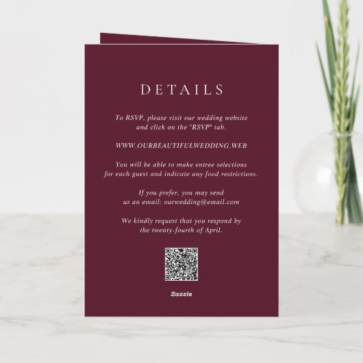 Invitation Deep Burgundy Elegant QR Code Classic Wedding (Dos)