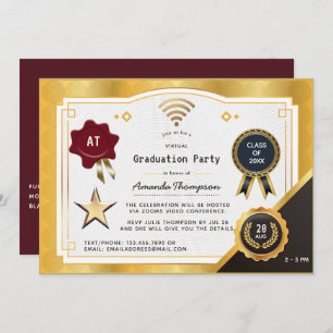 Invitation Deep Burgundy et Gold Virtual Graduation Party