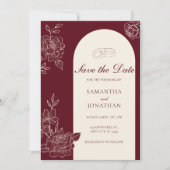 Invitation Deep Burgundy Floral Arch Wedding Save the Date (Devant)