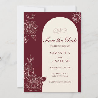 Invitation Deep Burgundy Floral Arch Wedding Save the Date