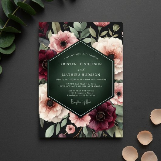 Invitation Deep Burgundy Floral Enchantment Wedding