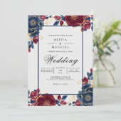 Invitation Deep Burgundy Floral Frame Wedding (Debout devant)