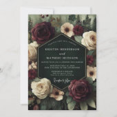 Invitation Deep Burgundy Floral Romance Wedding (Devant)