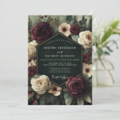 Invitation Deep Burgundy Floral Romance Wedding (Debout devant)