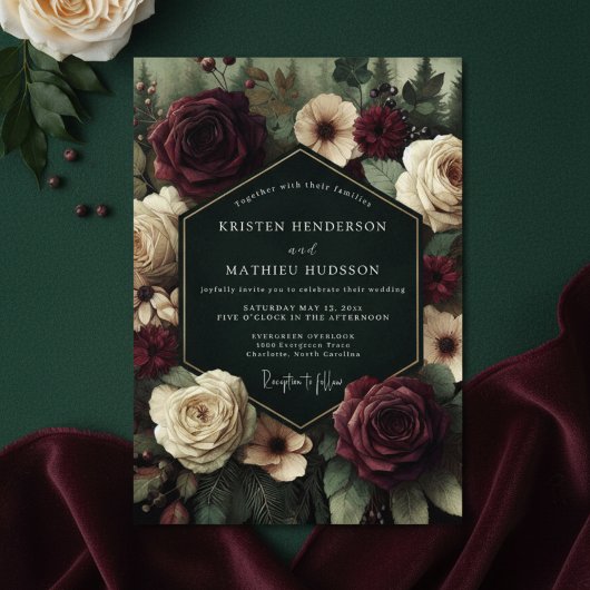 Invitation Deep Burgundy Floral Romance Wedding