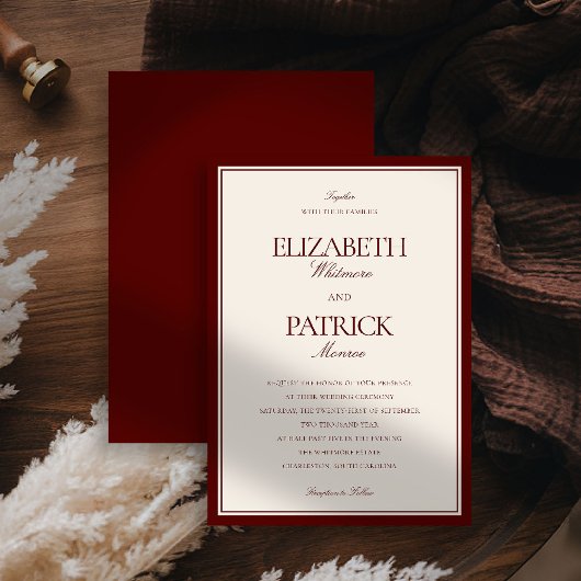 Invitation Deep Burgundy Formal Modern Classic Estate Wedding