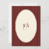 Invitation Deep Burgundy Ivory Stripe Oval Old Money Wedding  (Devant)