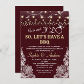Invitation Deep Burgundy Lace String Lights After I DO BBQ (Devant / Derrière)