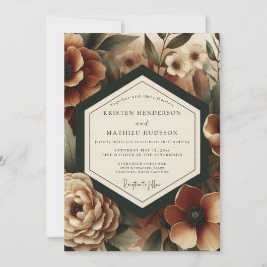 Invitation Deep Burgundy Moody Bloom Wedding (Devant)