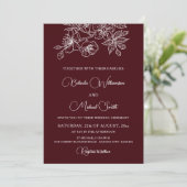 Invitation Deep Burgundy White Floral Line Art | Wedding (Debout devant)