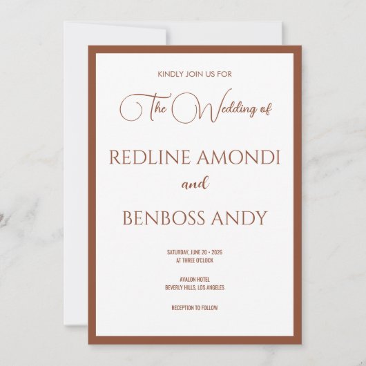 Invitation Deep Copper Minimalist Modern Calligraphy Wedding (Devant)