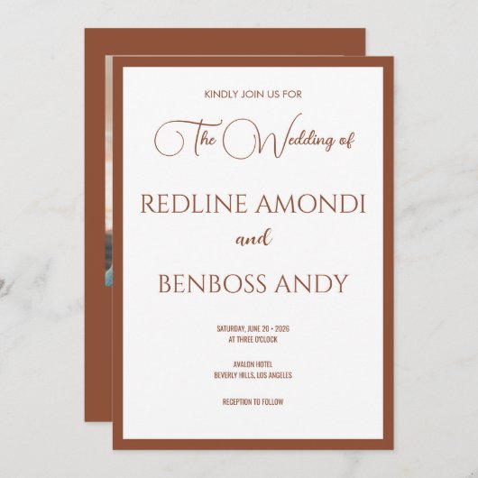 Invitation Deep Copper Minimalist Modern Calligraphy Wedding (Devant / Derrière)