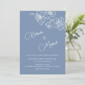 Invitation Deep Dusty Blue White Floral | Photo Wedding (Debout devant)
