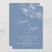 Invitation Deep Dusty Blue White Floral | Photo Wedding (Devant / Derrière)