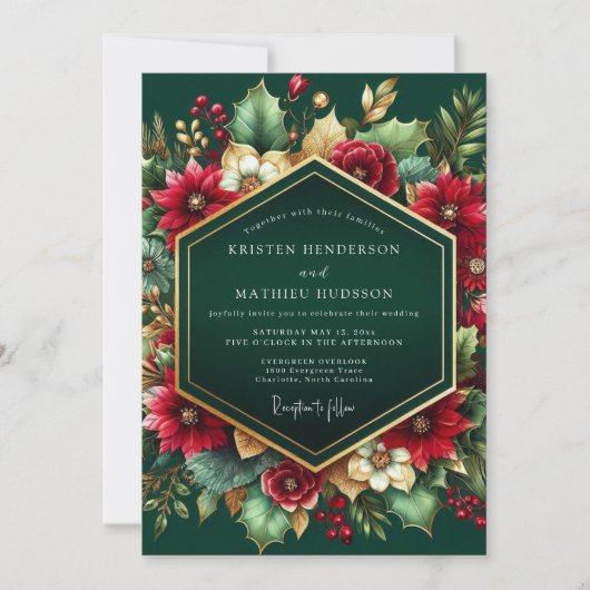 Invitation Deep Emerald Floral Autumn Wedding (Devant)