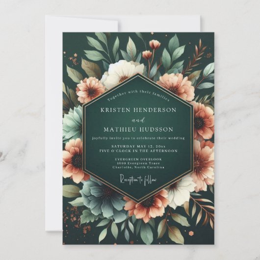 Invitation Deep Emerald Floral Opulent Wedding (Devant)