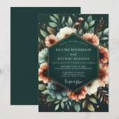 Invitation Deep Emerald Floral Opulent Wedding (Devant / Derrière)
