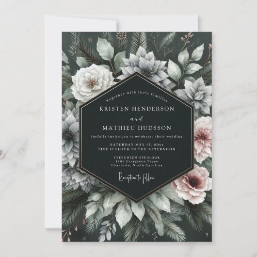 Invitation Deep Emerald Moody Floral Wedding (Devant)