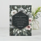 Invitation Deep Emerald Moody Floral Wedding (Debout devant)