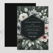 Invitation Deep Emerald Moody Floral Wedding (Devant / Derrière)
