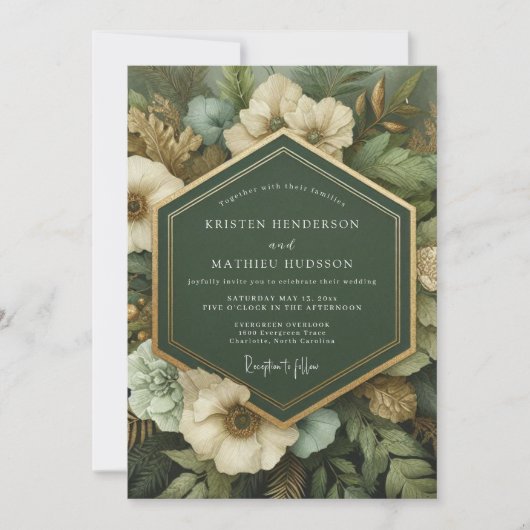 Invitation Deep Green Botanical Opulence Wedding (Devant)