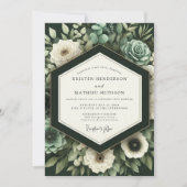 Invitation Deep Green Botanical Romance Wedding (Devant)
