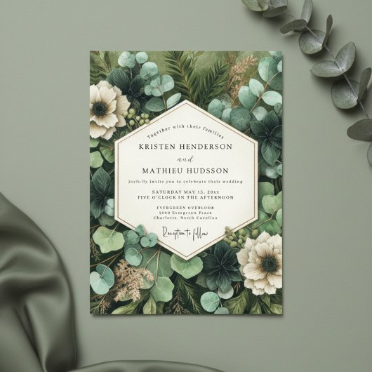 Invitation Deep Green Botanical Whimsy Wedding