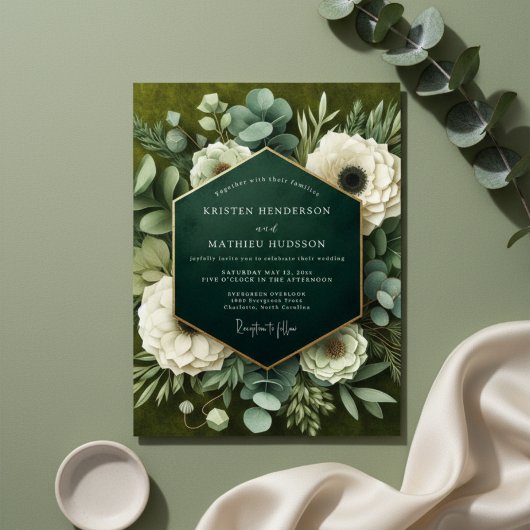 Invitation Deep Green Floral Opulence Wedding