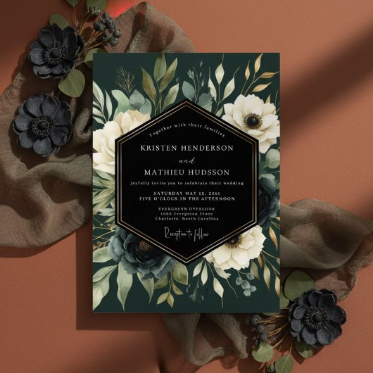 Invitation Deep Green Floral Opulent Wedding