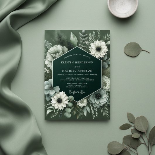 Invitation Deep Green Lush Botanical Wedding
