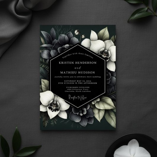 Invitation Deep Green Moody Bloom Wedding