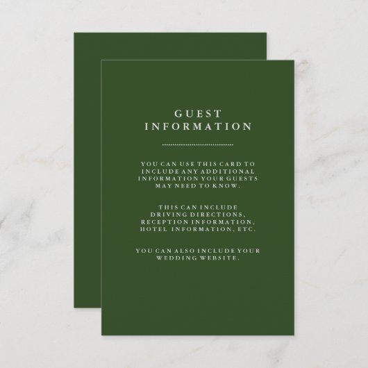 Invitation Deep Holiday Green Mariage Informations sur la cli (Devant / Derrière)