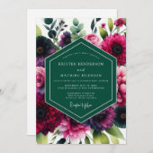 Invitation Deep Magenta Botanical Romance Wedding (Devant / Derrière)